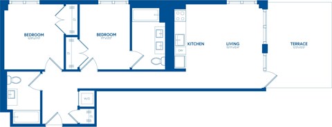 Floor plan for 2 beds, 2 baths, 904 sqft